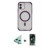 MARSİLYAN™- iPhone 11 Kılıf Eksen Klasik Koleksiyonu - Şeffaf 360 Full Body Arka Koruyucu + Mavi Raze Metal Kamera Lens