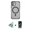 MARSİLYAN™- iPhone 11 Kılıf Eksen Klasik Koleksiyonu - Şeffaf 360 Full Body Arka Koruyucu + Mavi Raze Metal Kamera Lens
