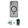 MARSİLYAN™- iPhone 11 Kılıf Eksen Klasik Koleksiyonu - Şeffaf 360 Full Body Arka Koruyucu + Mavi Raze Metal Kamera Lens