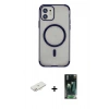 MARSİLYAN™- iPhone 11 Kılıf Eksen Klasik Koleksiyonu - Şeffaf 360 Full Body Arka Koruyucu + Renkli Kamera Lens Koruma Cam - YL