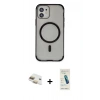 MARSİLYAN™- iPhone 11 Kılıf Eksen Klasik Koleksiyonu - Şeffaf Pasifik Cam Ekran Koruyucu + Pers Alüminyum Kamera Lens - GD