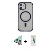 MARSİLYAN™- iPhone 11 Kılıf Eksen Klasik Koleksiyonu - Şeffaf Pasifik Cam Ekran Koruyucu + Raze Metal Kamera Lens - KI
