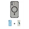 MARSİLYAN™- iPhone 11 Kılıf Eksen Klasik Koleksiyonu - Şeffaf Pasifik Cam Ekran Koruyucu + Neon Fosforlu Kamera Lens - MI