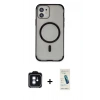 MARSİLYAN™- iPhone 11 Kılıf Eksen Klasik Koleksiyonu - Şeffaf Pasifik Cam Ekran Koruyucu + PVD Metal Kamera Lens - MI