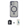 MARSİLYAN™- iPhone 11 Kılıf Eksen Klasik Koleksiyonu - Şeffaf Pasifik Cam Ekran Koruyucu + PVD Metal Kamera Lens - MI