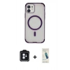 MARSİLYAN™- iPhone 11 Kılıf Eksen Klasik Koleksiyonu - Şeffaf Pasifik Cam Ekran Koruyucu + PVD Metal Kamera Lens - MI