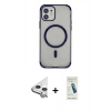 MARSİLYAN™- iPhone 11 Kılıf Eksen Klasik Koleksiyonu - Şeffaf Pasifik Cam Ekran Koruyucu + Raze Metal Kamera Lens - GS