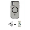 MARSİLYAN™- iPhone 11 Kılıf Eksen Klasik Koleksiyonu - Şeffaf Pasifik Cam Ekran Koruyucu + Raze Metal Kamera Lens - GS