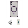 MARSİLYAN™- iPhone 11 Kılıf Eksen Klasik Koleksiyonu - Şeffaf Pasifik Cam Ekran Koruyucu + Raze Metal Kamera Lens - GS