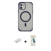 MARSİLYAN™- iPhone 11 Kılıf Eksen Klasik Koleksiyonu - Şeffaf Pasifik Cam Ekran Koruyucu + Renkli Kamera Lens Koruma Cam - SI