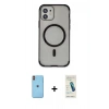 MARSİLYAN™- iPhone 11 Kılıf Eksen Klasik Koleksiyonu - Şeffaf Pasifik Cam Ekran Koruyucu + Neon Fosforlu Kamera Lens - TU