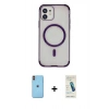 MARSİLYAN™- iPhone 11 Kılıf Eksen Klasik Koleksiyonu - Şeffaf Pasifik Cam Ekran Koruyucu + Neon Fosforlu Kamera Lens - TU