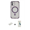 MARSİLYAN™- iPhone 11 Kılıf Eksen Klasik Koleksiyonu - Şeffaf Pasifik Cam Ekran Koruyucu + Renkli Kamera Lens Koruma Cam - TU