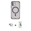 MARSİLYAN™- iPhone 11 Kılıf Eksen Klasik Koleksiyonu - Şeffaf Pasifik Cam Ekran Koruyucu + Pers Alüminyum Kamera Lens - YL