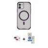 MARSİLYAN™- iPhone 11 Kılıf Eksen Klasik Koleksiyonu - Şeffaf Royal Nano Ekran Koruyucu + Pers Alüminyum Kamera Lens - KI
