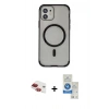 MARSİLYAN™- iPhone 11 Kılıf Eksen Klasik Koleksiyonu - Şeffaf Royal Nano Ekran Koruyucu + Pers Alüminyum Kamera Lens - KI
