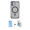 MARSİLYAN™- iPhone 11 Kılıf Eksen Klasik Koleksiyonu - Şeffaf Royal Nano Ekran Koruyucu + Neon Fosforlu Kamera Lens - MI