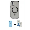 MARSİLYAN™- iPhone 11 Kılıf Eksen Klasik Koleksiyonu - Şeffaf Royal Nano Ekran Koruyucu + Neon Fosforlu Kamera Lens - MI