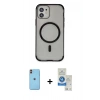 MARSİLYAN™- iPhone 11 Kılıf Eksen Klasik Koleksiyonu - Şeffaf Royal Nano Ekran Koruyucu + Neon Fosforlu Kamera Lens - TU