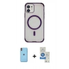 MARSİLYAN™- iPhone 11 Kılıf Eksen Klasik Koleksiyonu - Şeffaf Royal Nano Ekran Koruyucu + Neon Fosforlu Kamera Lens - TU