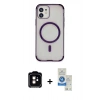 MARSİLYAN™- iPhone 11 Kılıf Eksen Klasik Koleksiyonu - Şeffaf Royal Nano Ekran Koruyucu + Turuncu PVD Metal Kamera Lens