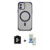 MARSİLYAN™- iPhone 11 Kılıf Eksen Klasik Koleksiyonu - Şeffaf Royal Nano Ekran Koruyucu + Turuncu PVD Metal Kamera Lens