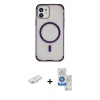 MARSİLYAN™- iPhone 11 Kılıf Eksen Klasik Koleksiyonu - Şeffaf Royal Nano Ekran Koruyucu + Renkli Kamera Lens Koruma Cam - YL