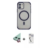 MARSİLYAN™- iPhone 11 Kılıf Eksen Klasik Koleksiyonu - Şeffaf Uv Polymer Nano Ekran Koruyucu + Kırmızı Raze Metal Kamera Lens