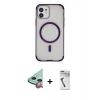 MARSİLYAN™- iPhone 11 Kılıf Eksen Klasik Koleksiyonu - Şeffaf Uv Polymer Nano Ekran Koruyucu + Kırmızı Raze Metal Kamera Lens