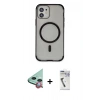 MARSİLYAN™- iPhone 11 Kılıf Eksen Klasik Koleksiyonu - Şeffaf Uv Polymer Nano Ekran Koruyucu + Kırmızı Raze Metal Kamera Lens