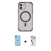 MARSİLYAN™- iPhone 11 Kılıf Eksen Klasik Koleksiyonu - Şeffaf Uv Polymer Nano Ekran Koruyucu + Neon Fosforlu Kamera Lens - TU