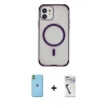 MARSİLYAN™- iPhone 11 Kılıf Eksen Klasik Koleksiyonu - Şeffaf Uv Polymer Nano Ekran Koruyucu + Neon Fosforlu Kamera Lens - YL