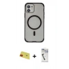 MARSİLYAN™- iPhone 11 Kılıf Eksen Klasik Koleksiyonu - Şeffaf Uv Polymer Nano Ekran Koruyucu + Rainbow Kamera Lens Koruma Cam - KI