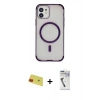 MARSİLYAN™- iPhone 11 Kılıf Eksen Klasik Koleksiyonu - Şeffaf Uv Polymer Nano Ekran Koruyucu + Rainbow Kamera Lens Koruma Cam - KI