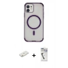 MARSİLYAN™- iPhone 11 Kılıf Eksen Klasik Koleksiyonu - Şeffaf Uv Polymer Nano Ekran Koruyucu + Renkli Kamera Lens Koruma Cam - TU