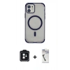 MARSİLYAN™- iPhone 11 Kılıf Eksen Klasik Koleksiyonu - Şeffaf Uv Polymer Nano Ekran Koruyucu + Siyah PVD Metal Kamera Lens