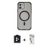MARSİLYAN™- iPhone 11 Kılıf Eksen Klasik Koleksiyonu - Şeffaf Uv Polymer Nano Ekran Koruyucu + Siyah PVD Metal Kamera Lens