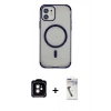 MARSİLYAN™- iPhone 11 Kılıf Eksen Klasik Koleksiyonu - Şeffaf Uv Polymer Nano Ekran Koruyucu + PVD Metal Kamera Lens - TU