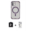MARSİLYAN™- iPhone 11 Kılıf Eksen Klasik Koleksiyonu - Şeffaf Uv Polymer Nano Ekran Koruyucu + PVD Metal Kamera Lens - TU