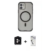 MARSİLYAN™- iPhone 11 Kılıf Eksen Klasik Koleksiyonu - Şeffaf Uv Polymer Nano Ekran Koruyucu + PVD Metal Kamera Lens - TU