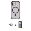 MARSİLYAN™- iPhone 11 Kılıf Eksen Klasik Koleksiyonu - Siyah 34D Hayalet Izgaralı Cam + Pers Alüminyum Kamera Lens - GI