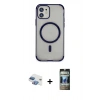 MARSİLYAN™- iPhone 11 Kılıf Eksen Klasik Koleksiyonu - Siyah 34D Hayalet Izgaralı Cam + Pers Alüminyum Kamera Lens - GI