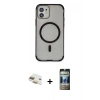 MARSİLYAN™- iPhone 11 Kılıf Eksen Klasik Koleksiyonu - Siyah 34D Hayalet Izgaralı Cam + Pers Alüminyum Kamera Lens - GD