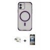MARSİLYAN™- iPhone 11 Kılıf Eksen Klasik Koleksiyonu - Siyah 34D Hayalet Izgaralı Cam + Pers Alüminyum Kamera Lens - GD