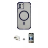 MARSİLYAN™- iPhone 11 Kılıf Eksen Klasik Koleksiyonu - Siyah 34D Hayalet Izgaralı Cam + Pers Alüminyum Kamera Lens - GD