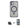MARSİLYAN™- iPhone 11 Kılıf Eksen Klasik Koleksiyonu - Siyah 34D Hayalet Izgaralı Cam + Kamera Lens Koruma Cam - SF