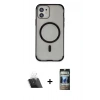 MARSİLYAN™- iPhone 11 Kılıf Eksen Klasik Koleksiyonu - Siyah 34D Hayalet Izgaralı Cam + Kamera Lens Koruma Cam - SF