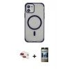 MARSİLYAN™- iPhone 11 Kılıf Eksen Klasik Koleksiyonu - Siyah 34D Hayalet Izgaralı Cam + Pers Alüminyum Kamera Lens - KI