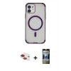 MARSİLYAN™- iPhone 11 Kılıf Eksen Klasik Koleksiyonu - Siyah 34D Hayalet Izgaralı Cam + Pers Alüminyum Kamera Lens - KI