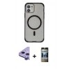 MARSİLYAN™- iPhone 11 Kılıf Eksen Klasik Koleksiyonu - Siyah 34D Hayalet Izgaralı Cam + Raze Metal Kamera Lens - MR